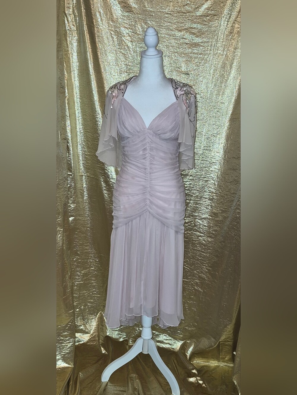 Casadei Dusty Rose Ruched Chiffon Evening Dress
